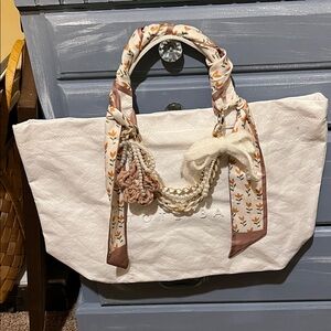 NWOT Charmed White Tote Bag with Floral Accents